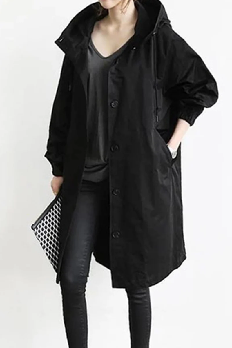 British Style Solid Pocket Buttons Hooded Collar Outerwear - Panekey